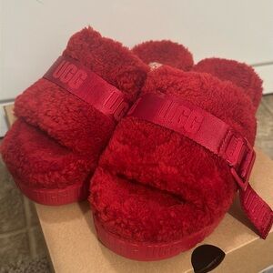 Brand new, in original box, red Ugg Fluffita slippers.
